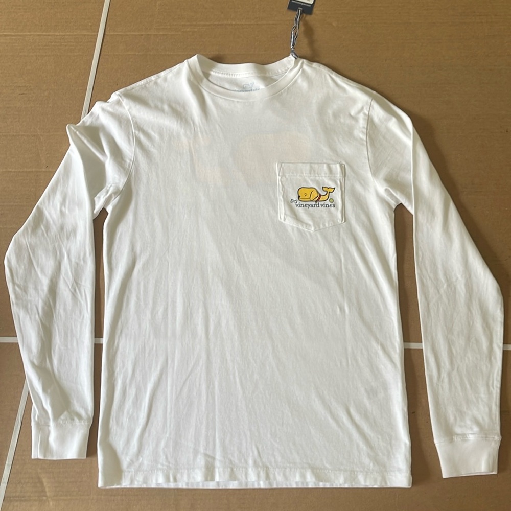 Vineyard Vines, Men’s Whale Tee, Long Sleeve, White, Golden Retriever, Size XS